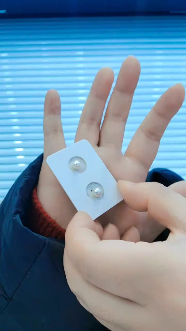 银S925镶嵌耳饰淡水珍珠耳钉（5-6）定制