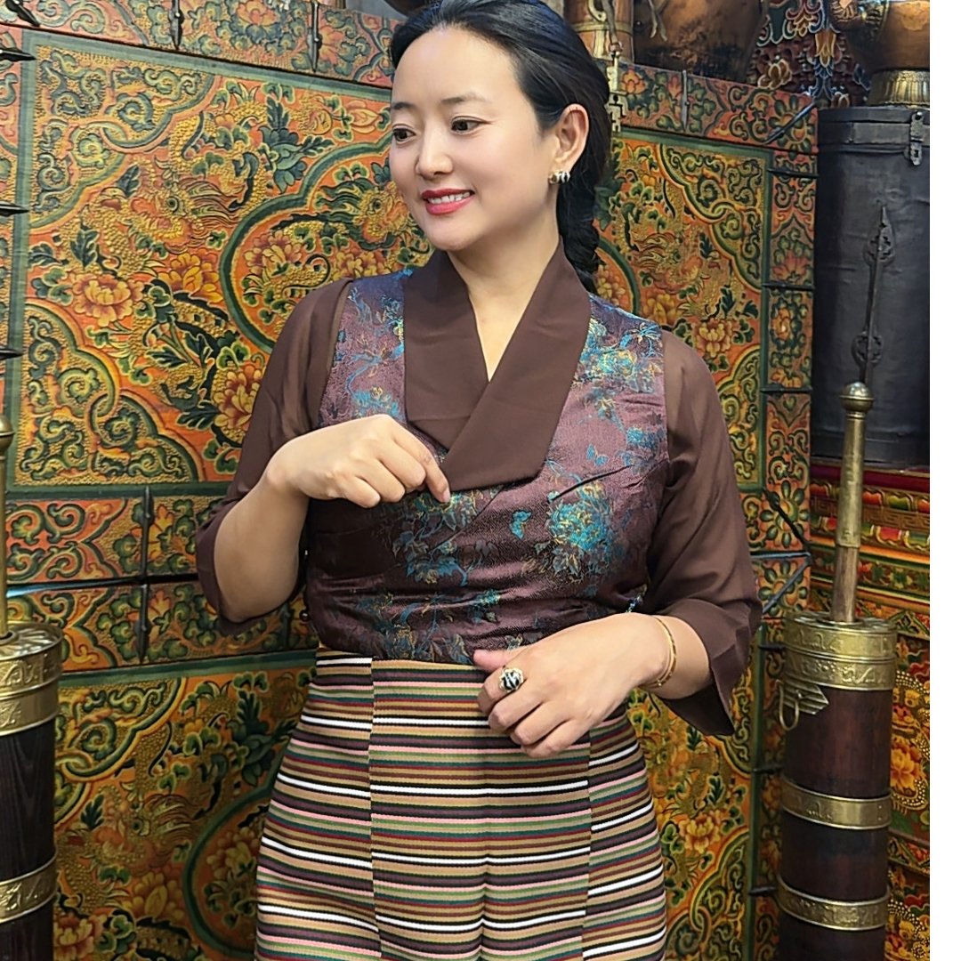 史镜藏式传统复古缎面藏服