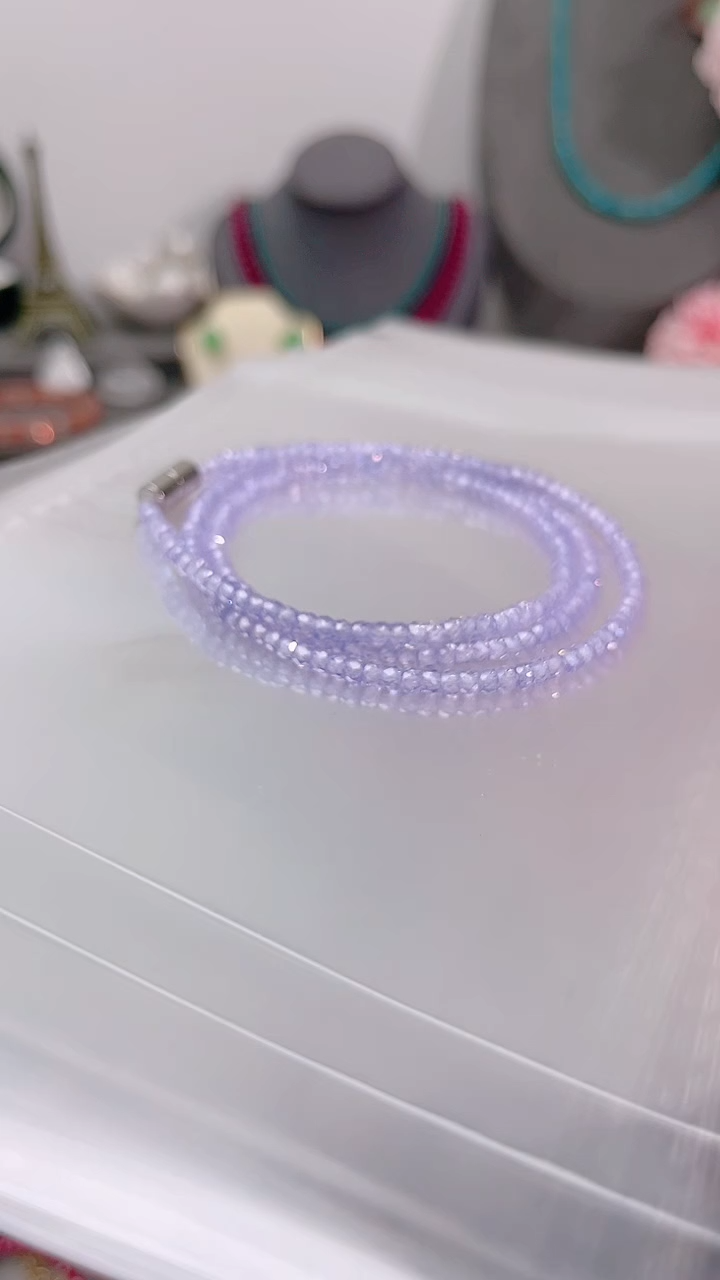 银S925镶嵌锂辉石手链三圈紫99