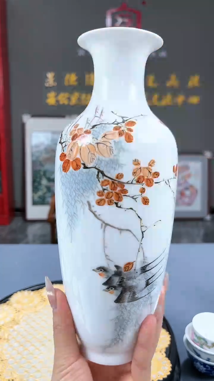 【闪购商品】官窑瓷画院883官窑瓷画院喜燕双飞赏瓶