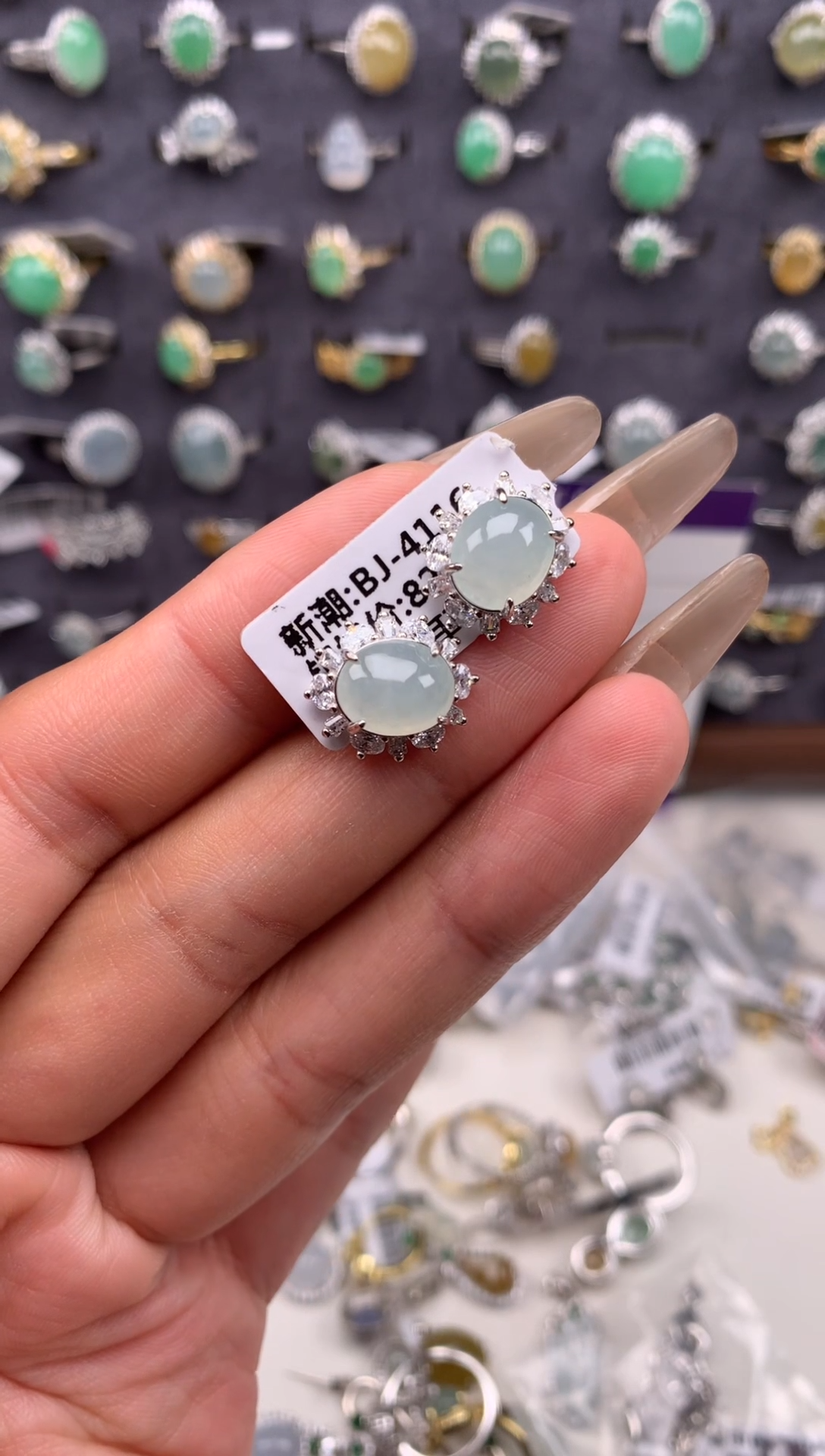 吊坠(不含链)银S925镶嵌翡翠耳饰