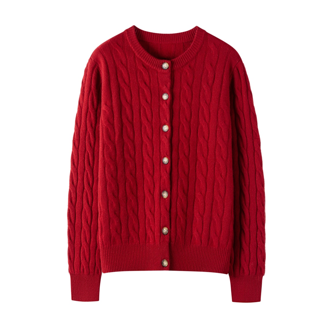 100%山羊绒绞花款七针双股加厚双层领羊绒开衫