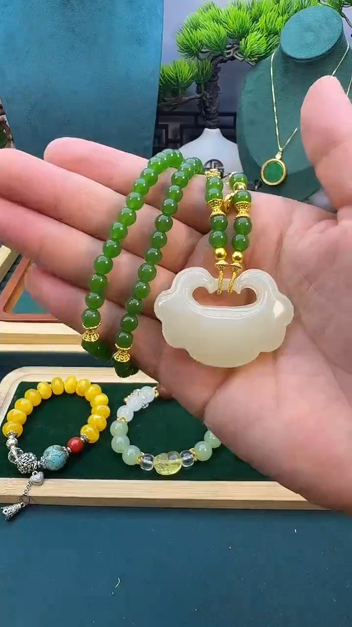 和田玉14K金镶嵌颈饰X21