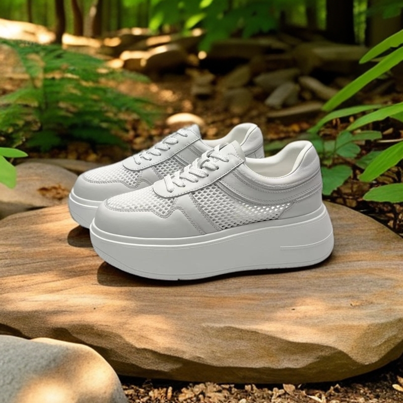 女鞋百搭真皮网面通用休闲板鞋厚底小白鞋休闲舒适春夏秋季白色