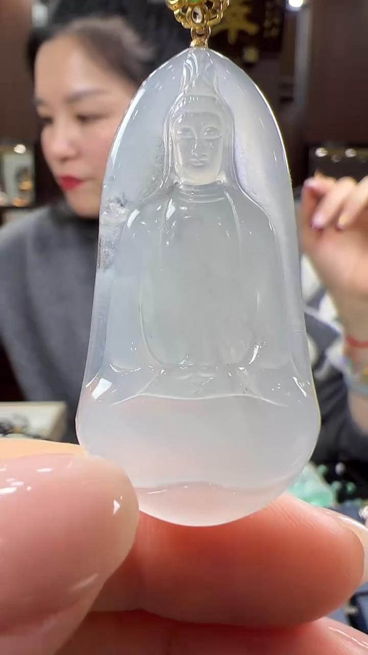 【闪购商品】翡翠挂件18K金镶嵌素衣观音 不含链