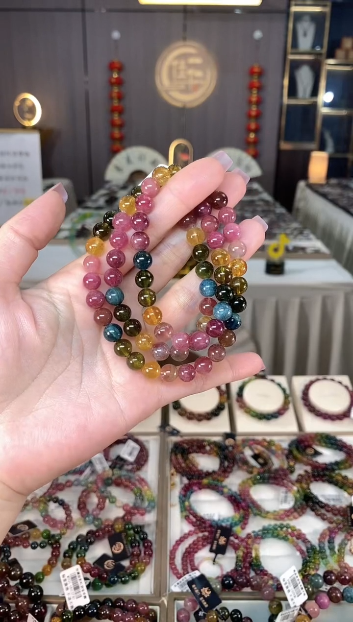 未镶嵌老矿碧玺彩虹三圈手串7mm+碧玺hon多样性发货一条