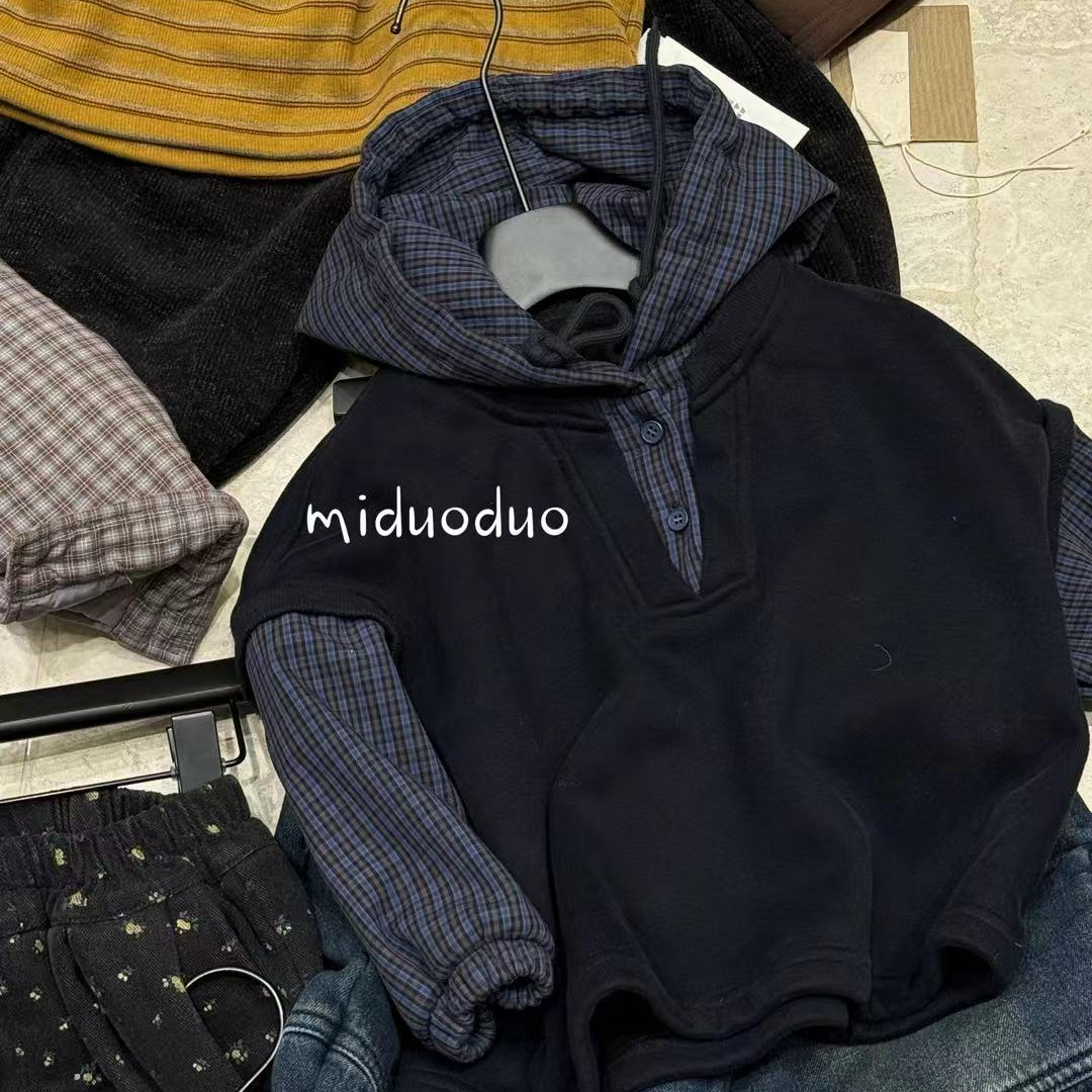 现货【实体品牌】2025假两件加绒卫衣秋冬新款韩版男儿童洋气11711