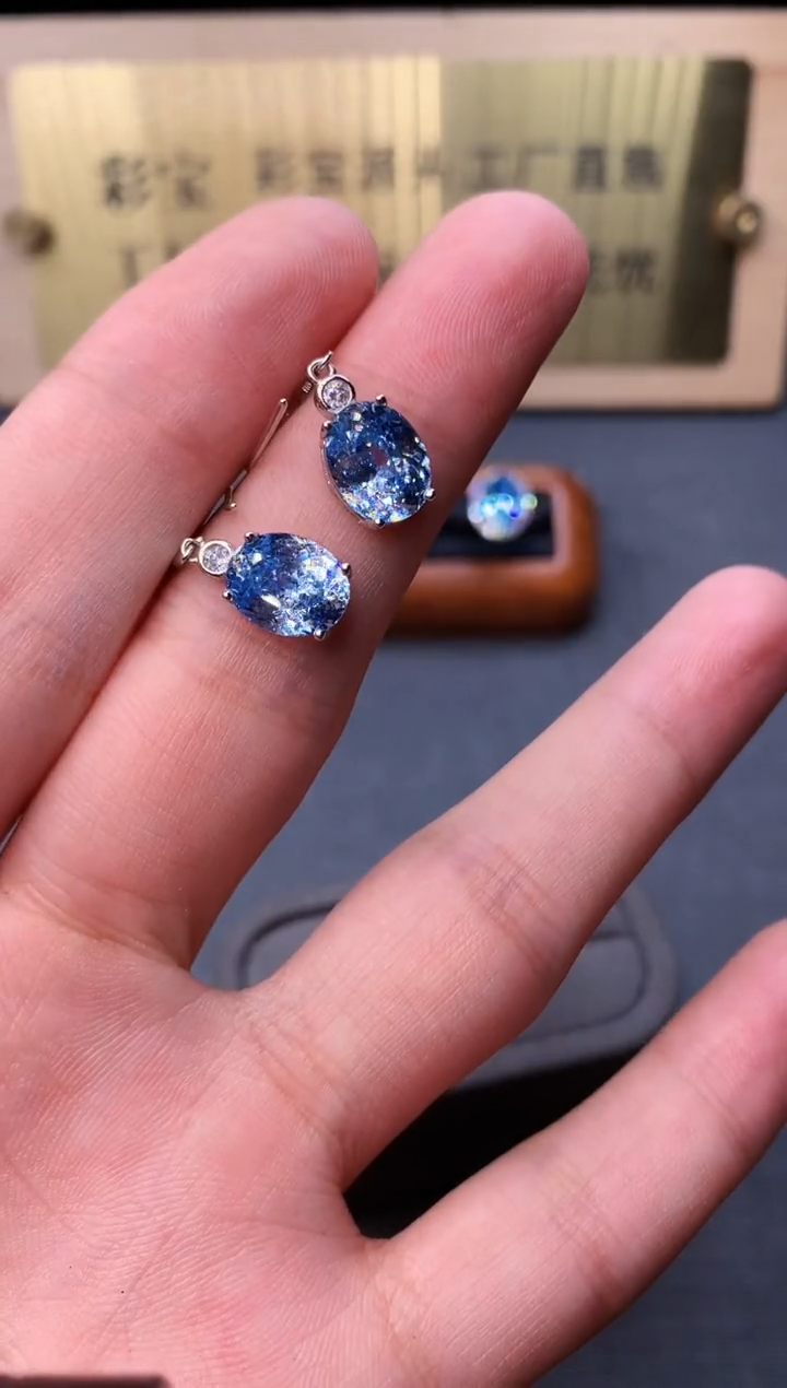 海蓝宝石耳饰银S925镶嵌5432
