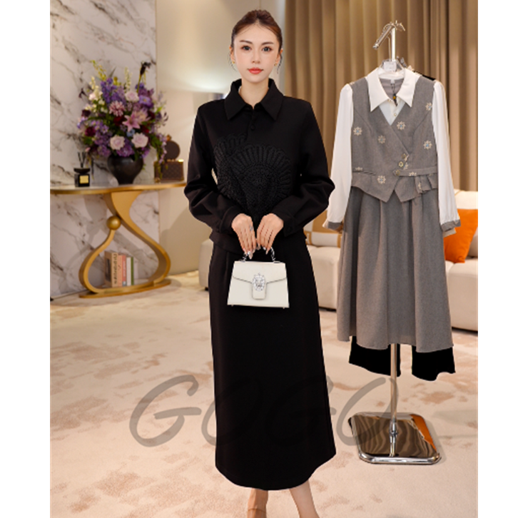 G9157新款2025秋季时尚气质减龄显瘦上衣小众百搭半身裙两件套潮