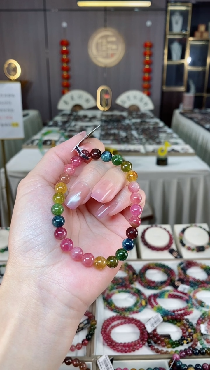 未镶嵌老矿碧玺彩虹单圈手串7mm+碧玺hon多样性发货一条