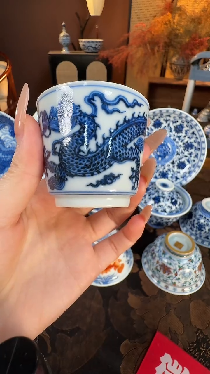 杯子陶瓷刘建锋窑仿明龙纹小直口杯