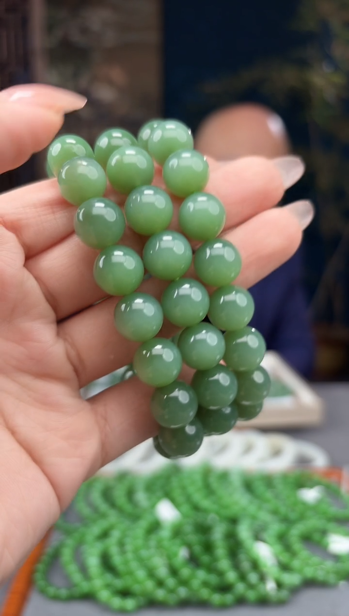 【闪购商品】和田玉手串未镶嵌粉青猫眼卡12mm多样性发一件