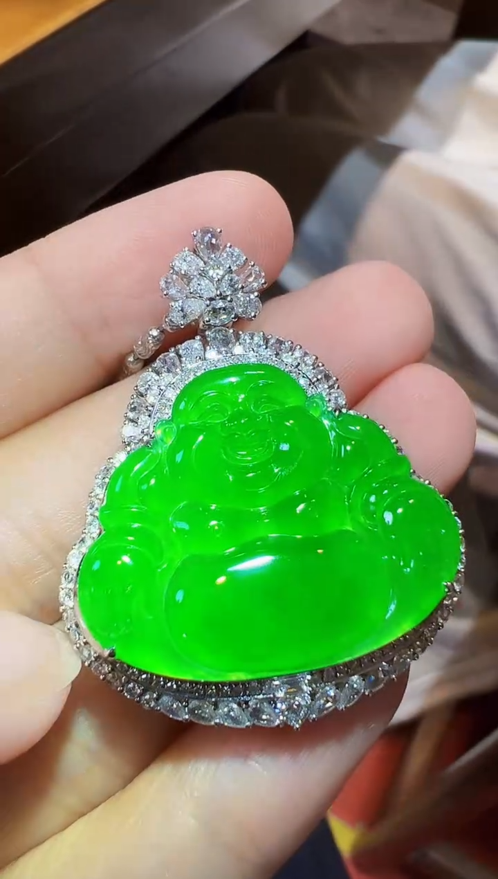 吊坠(不含链)18K金镶嵌翡翠佛公