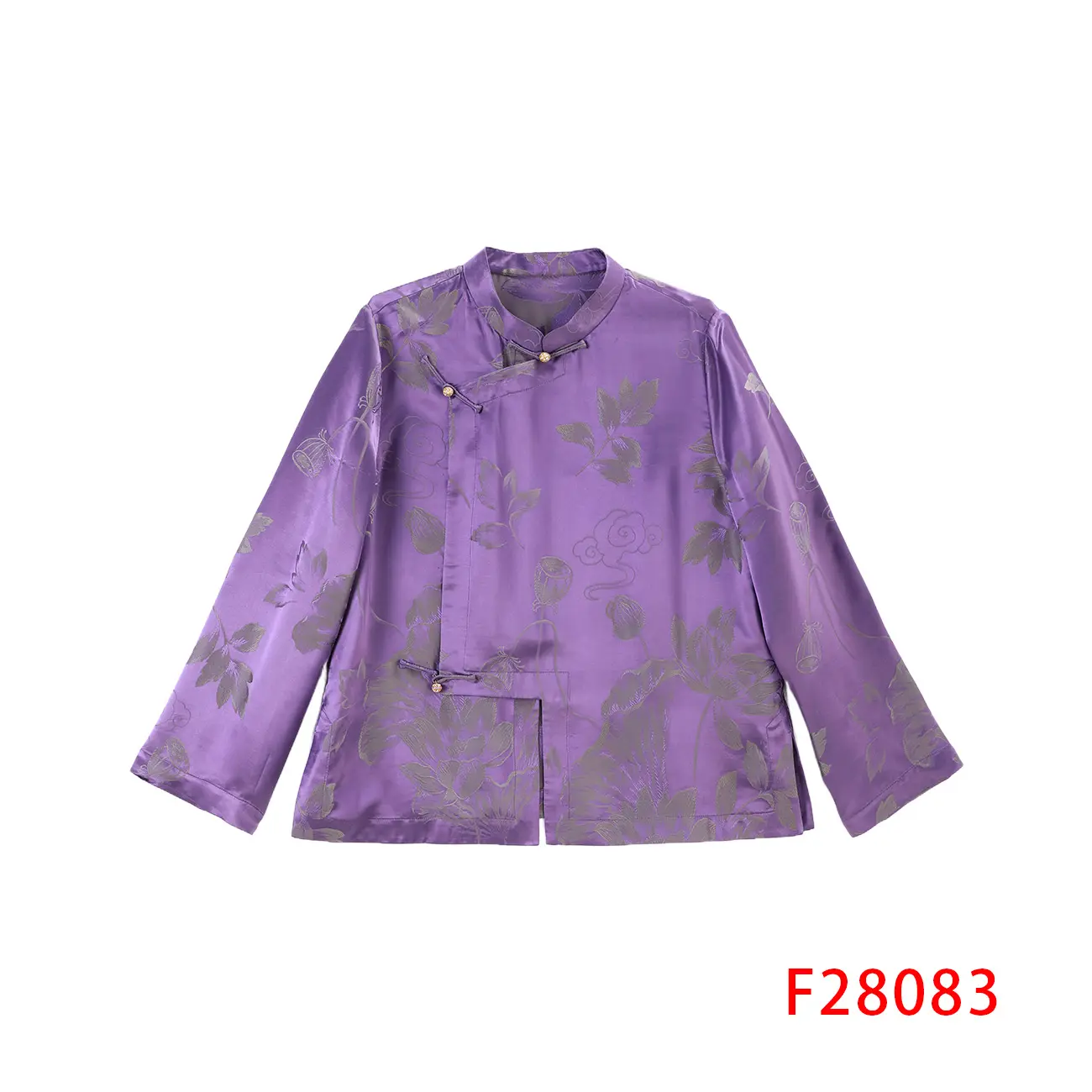 娟  新中式  风 28083  紫色荷花老缎外套[图]