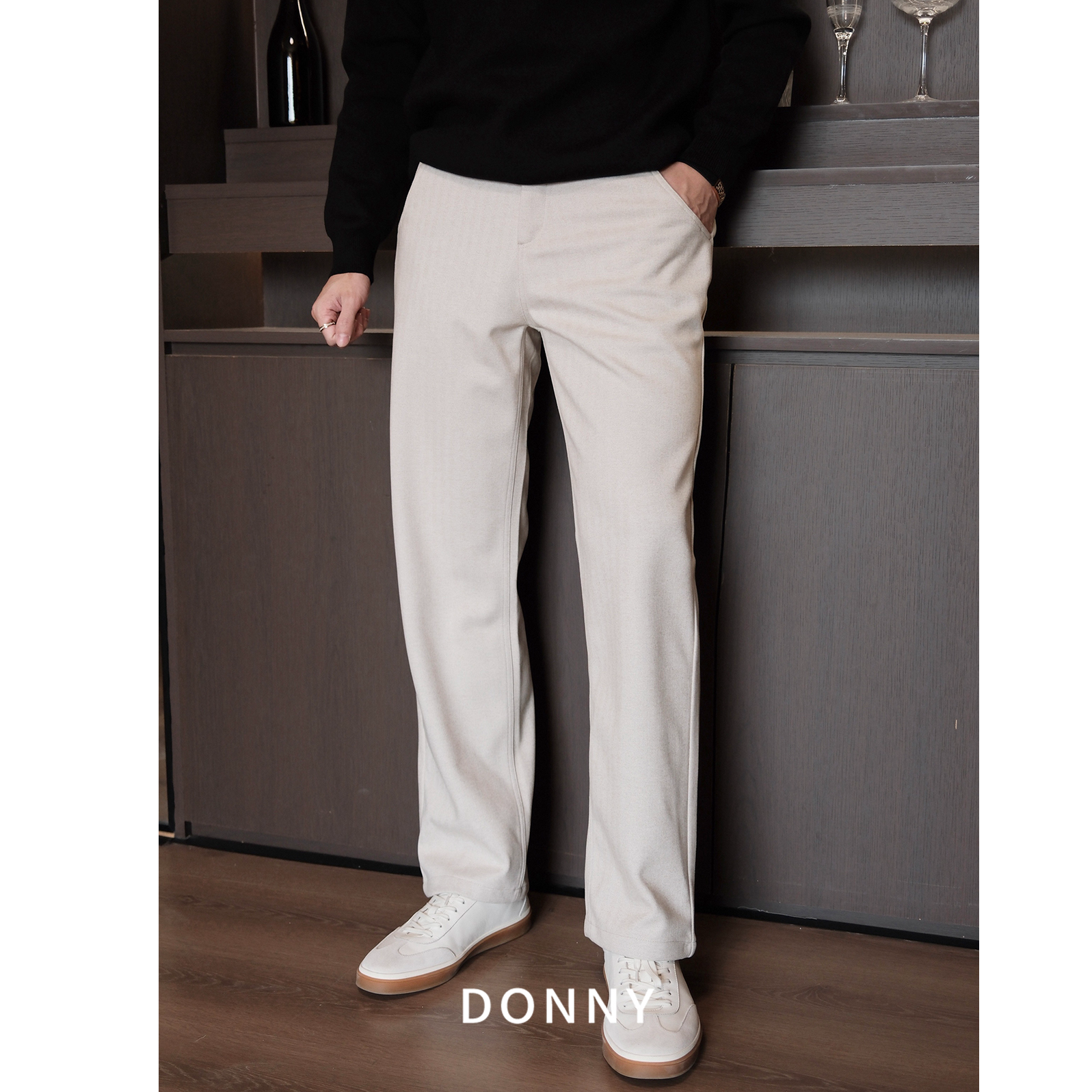 DONNY【静奢垂感直筒裤】冬季厚款轻奢老钱半松紧毛呢商务休闲裤