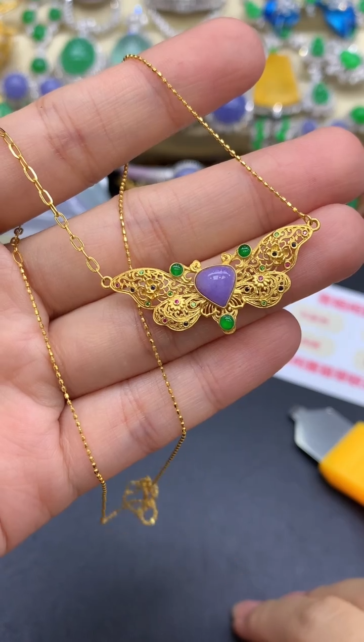 颈饰18K金镶嵌翡翠462-中国好珍宝