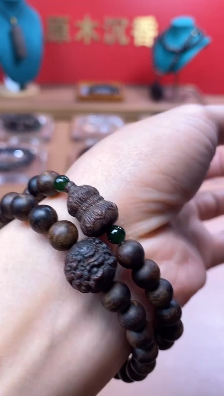 【闪购商品】沉香手串Y沉水富森瘤疤08+葫芦貔貅顶珠沉香木雕
