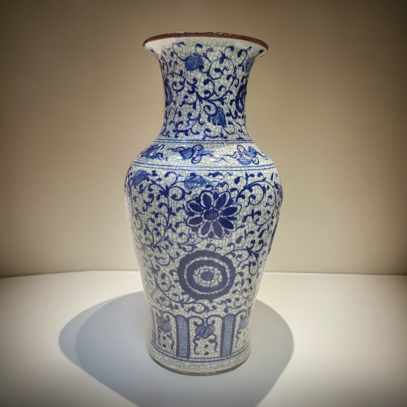 （高度60cm）景德镇陶瓷花瓶青花复古裂纹釉缠枝花卉落地大鱼尾瓶