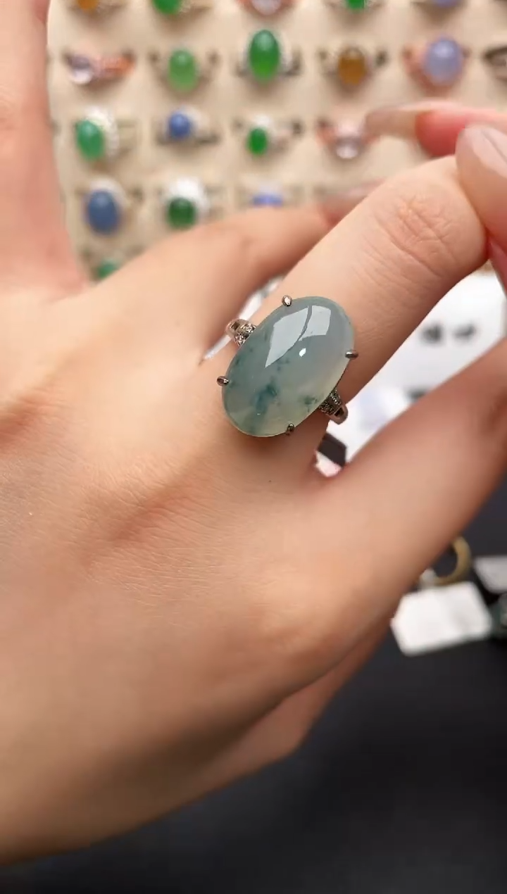 银S925镶嵌戒指翡翠一物一证一礼盒