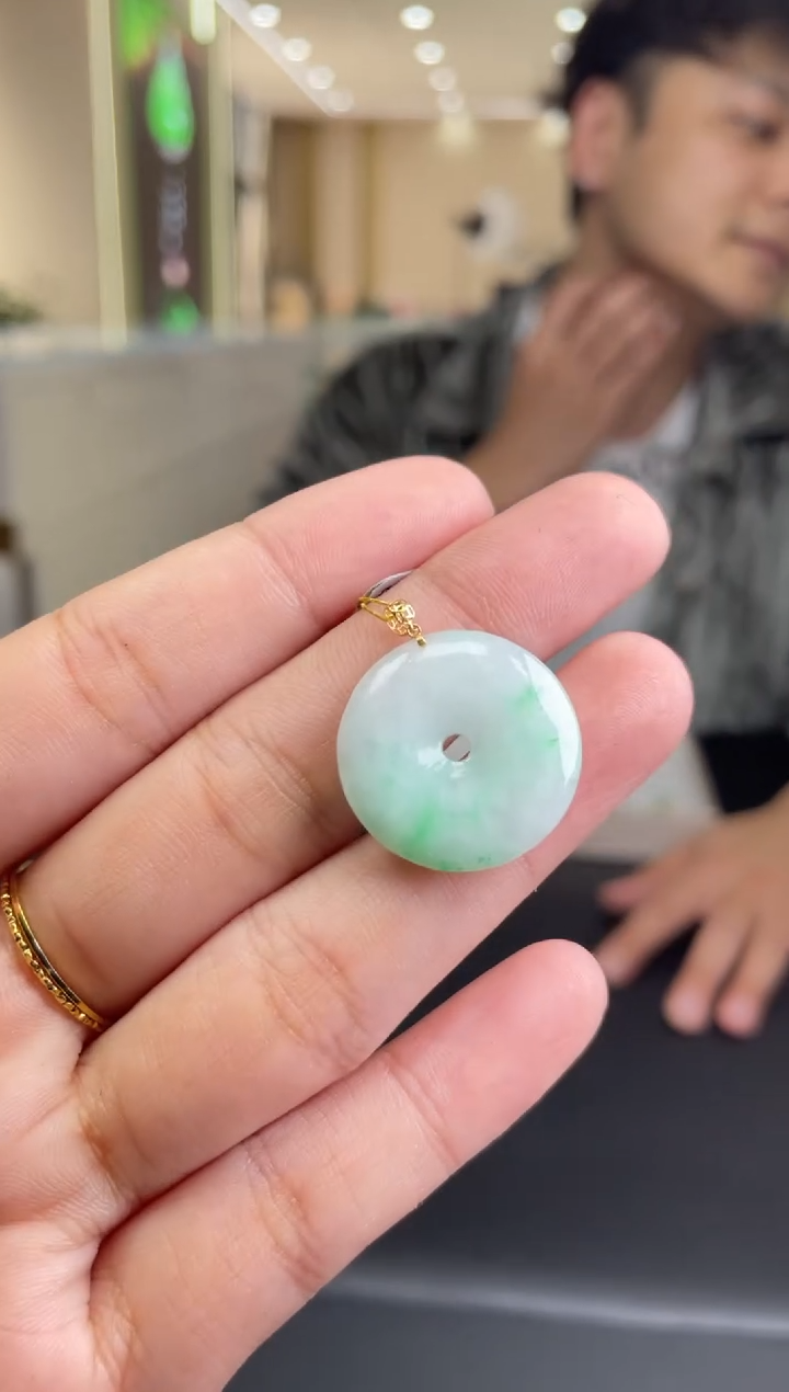 翡翠18K金镶嵌吊坠(不含链)平安扣多样性/1件@CMT1780-2