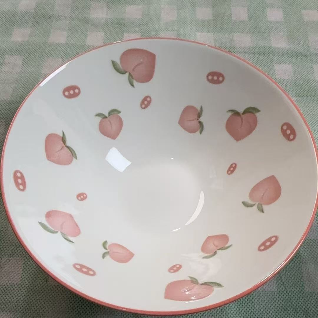 【✅清货】水蜜桃8英寸斗笠碗3只高颜值釉下彩陶瓷餐具
