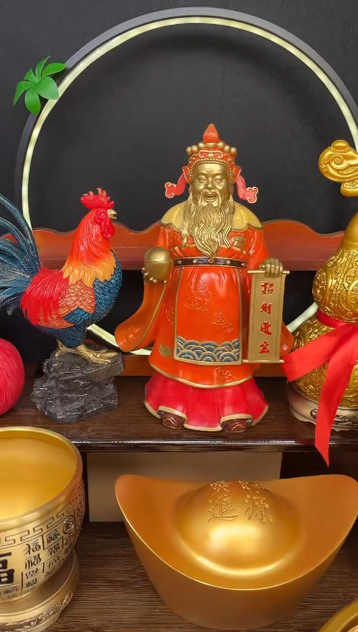 黄铜铜彩烧色财神爷（高度26CM 重量4.6斤）