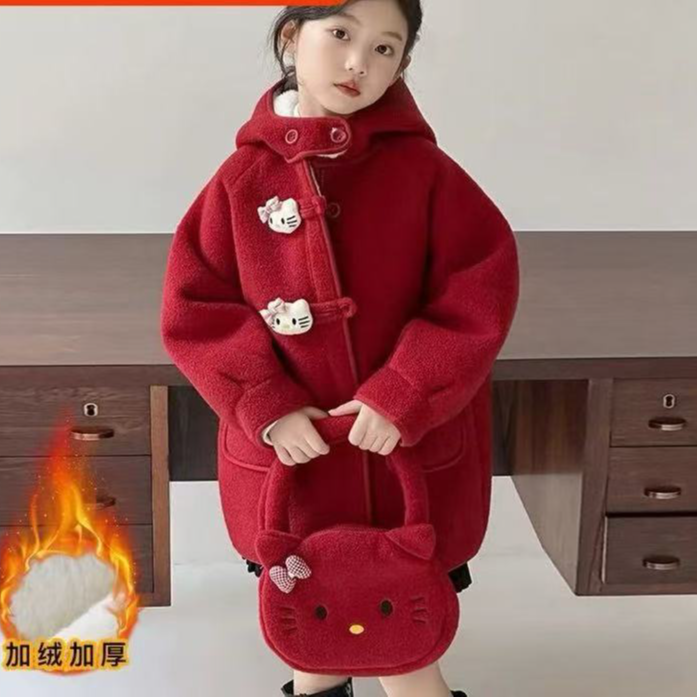 年款毛毛衣韩版女宝大衣KT猫加绒加厚红色卡通动漫