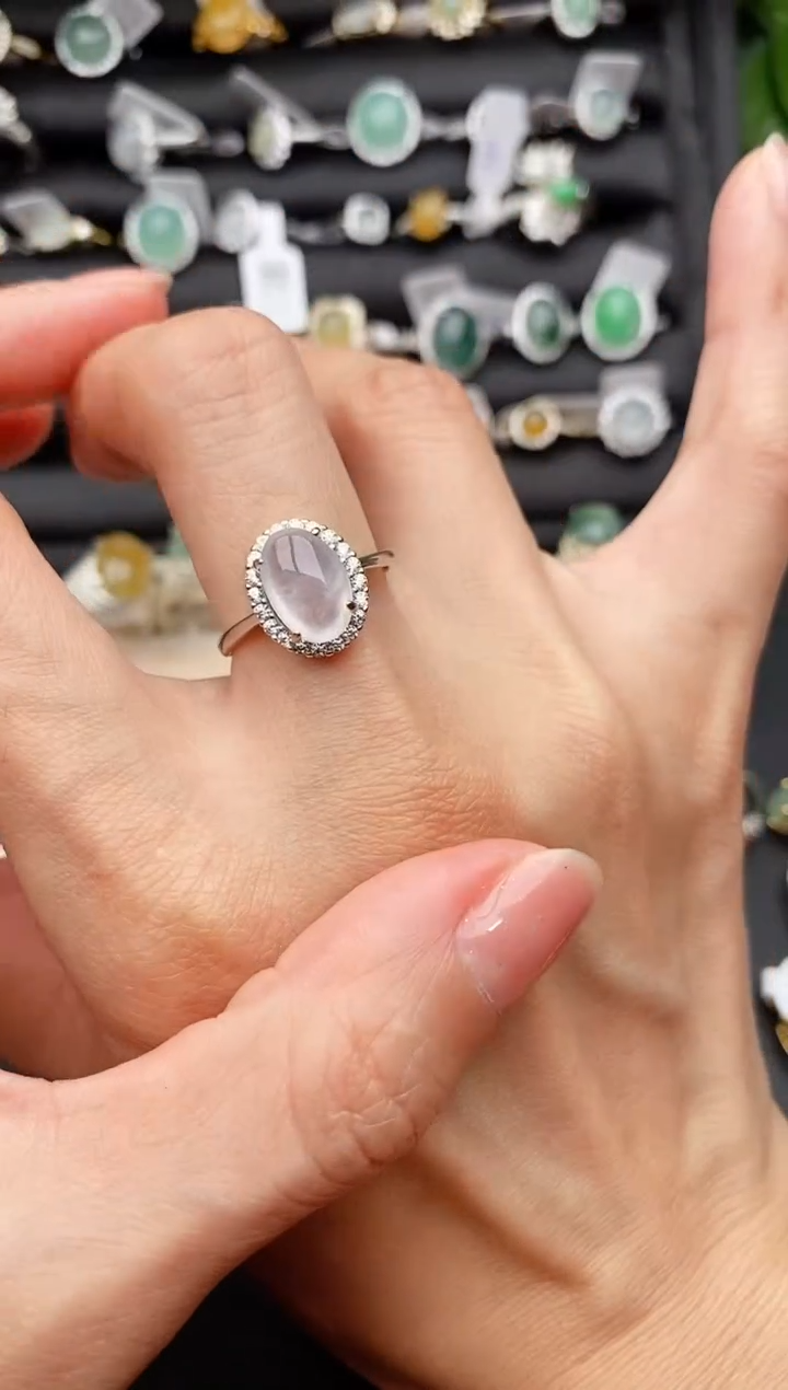 【闪购商品】翡翠戒指银S925镶嵌缅甸天然A货翡翠222   5-6