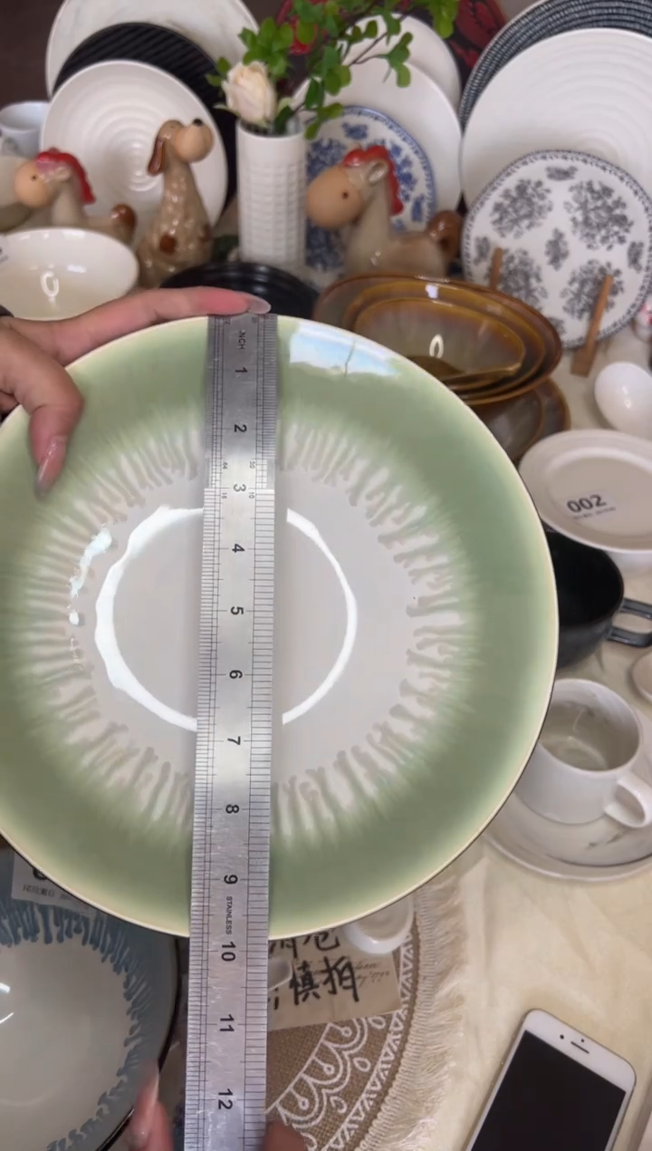 新骨瓷014瑕疵 10寸流韵绿 10寸 深盘