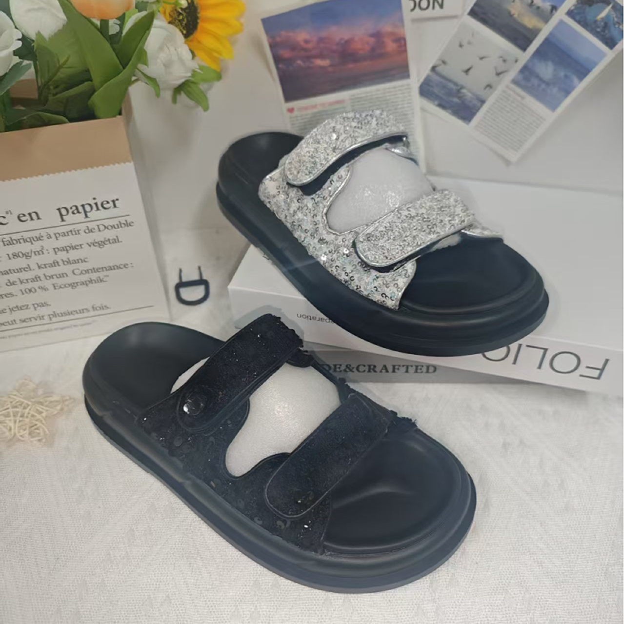 新款小香风凉拖夏季魔术贴厚底沙滩高级感W4-80-51