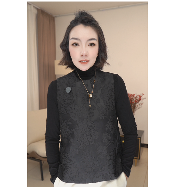 如意连云短马甲女2025年春季新款中式提花复古玉石扣休闲百搭坎肩
