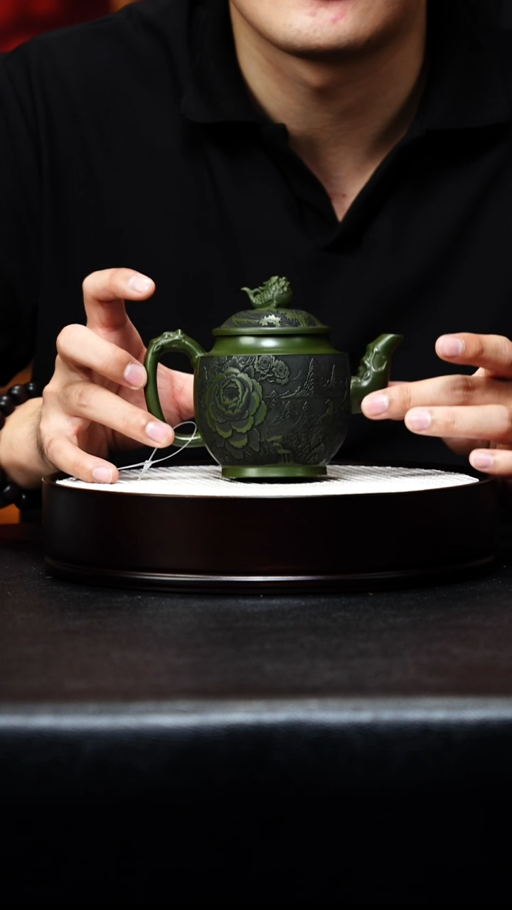 茶壶紫砂宜兴紫砂 宫灯 鱼跃龙门 绿泥 汪东升h360