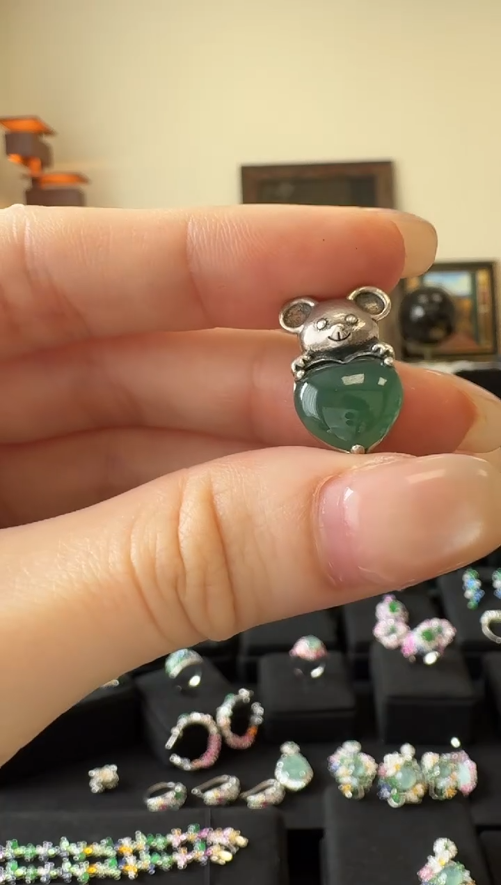 吊坠(不含链)银S925镶嵌翡翠吊坠