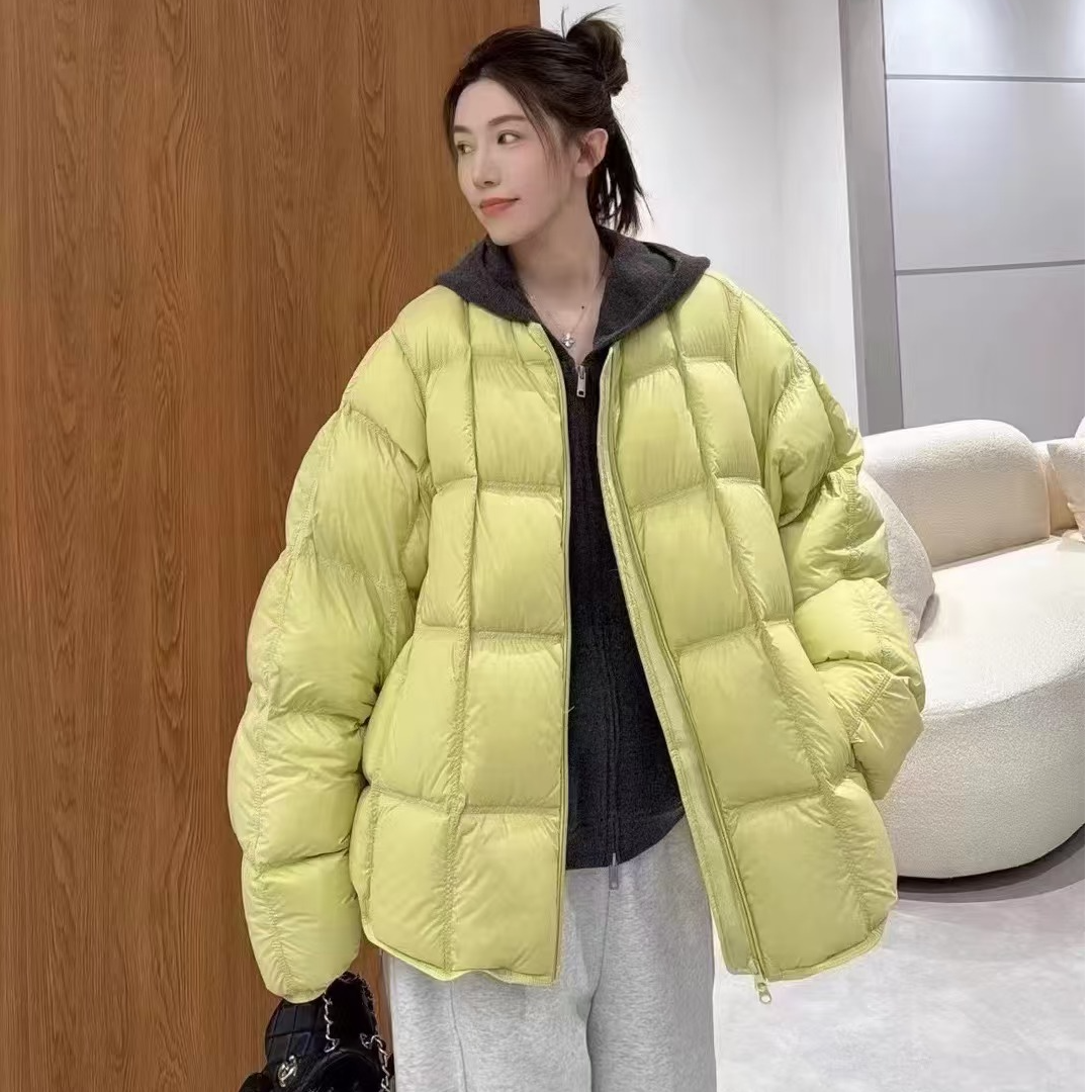 韩版 无领中长款羽绒服宽松百搭保暖面包外套