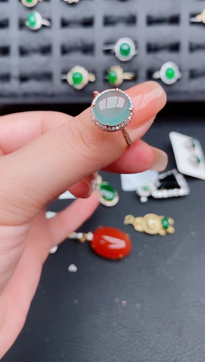 翡翠戒指银S925镶嵌天然a货翡翠353