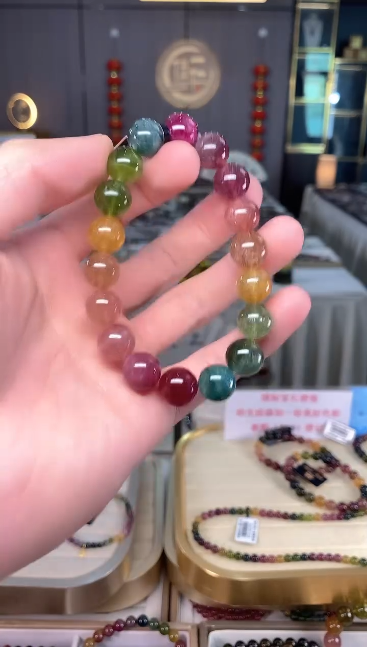 未镶嵌老矿碧玺彩虹单圈手串11mm+碧玺xion多样性发一条