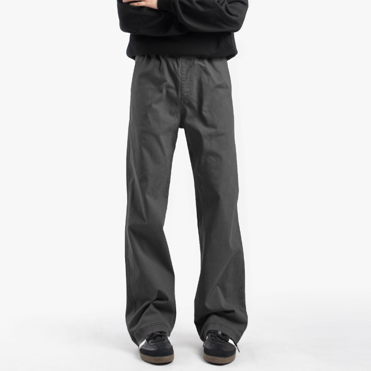 Entong秋冬深灰色休闲裤子男生美式复古加绒长裤宽松直筒裤工装裤