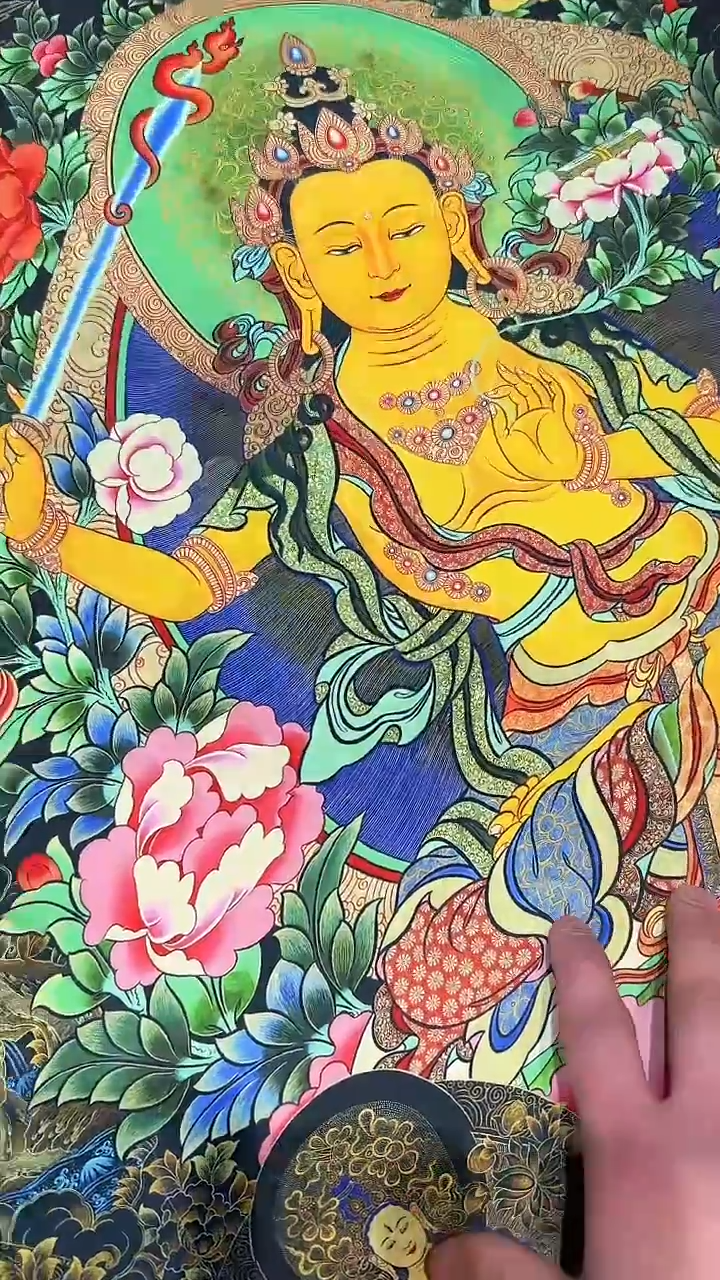 卷轴画【主播精品】高端卷轴画——唐卡012黄文殊菩萨