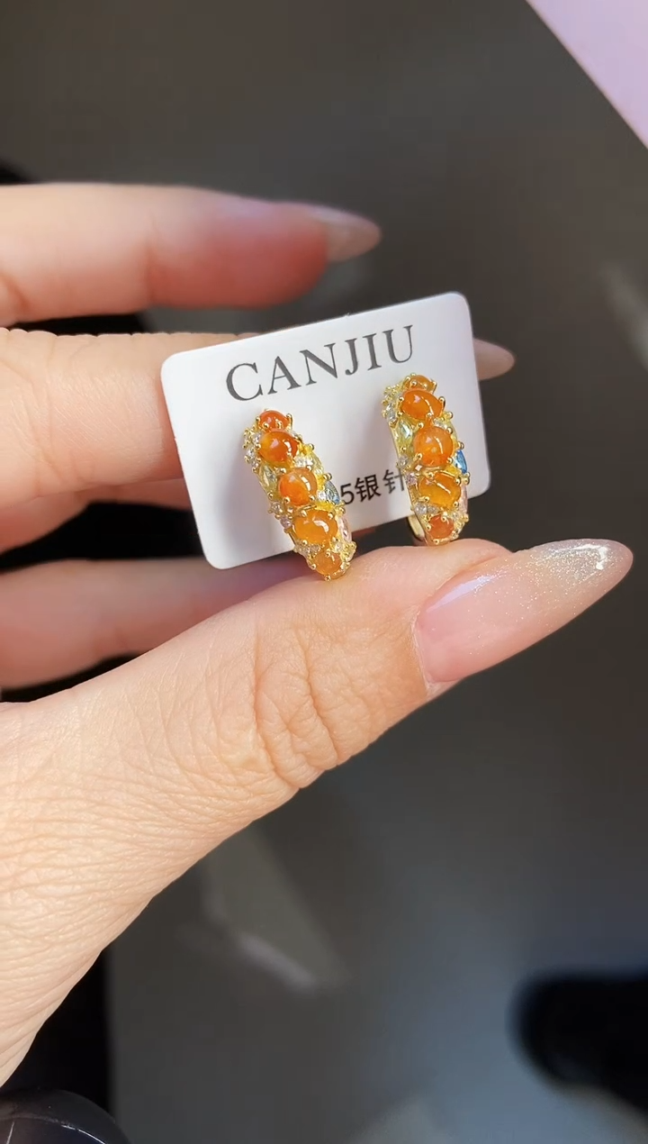 银S925镶嵌翡翠耳饰12