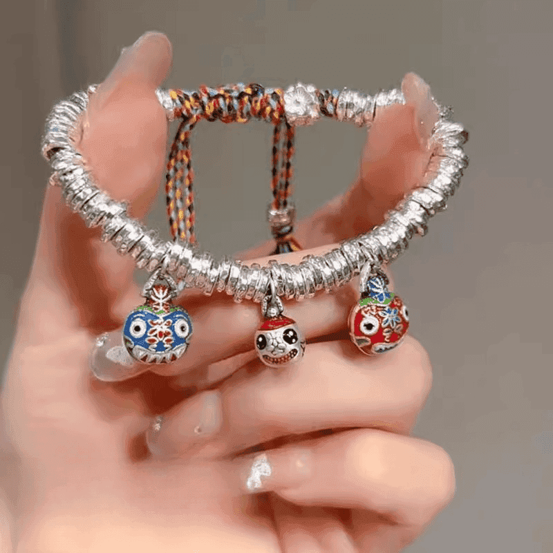 足银手链 五帝钱吞金兽纯银盘缠手链绳实心999足银送女友节日礼物