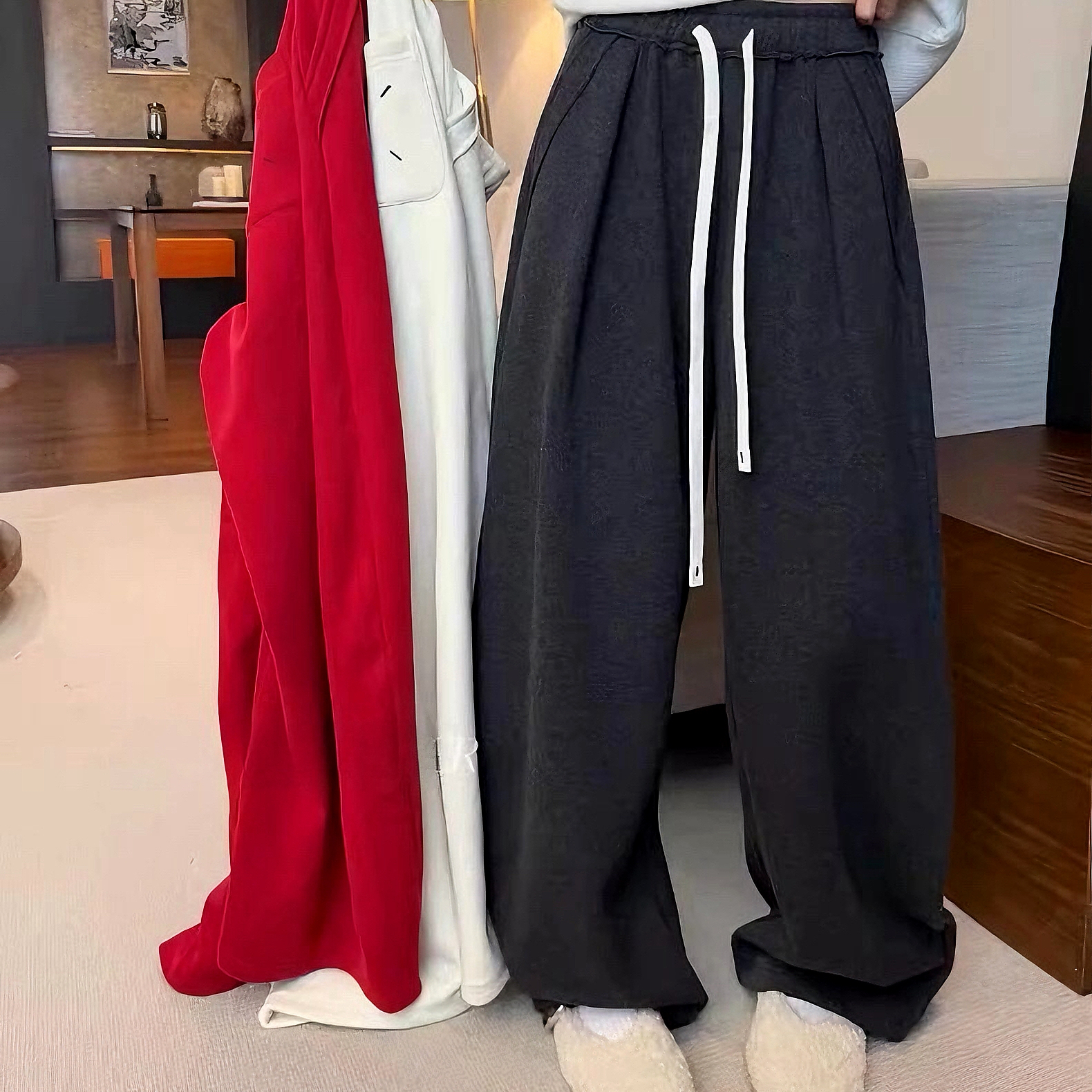 冬季纯色抽绳加绒显瘦学生直筒裤6666