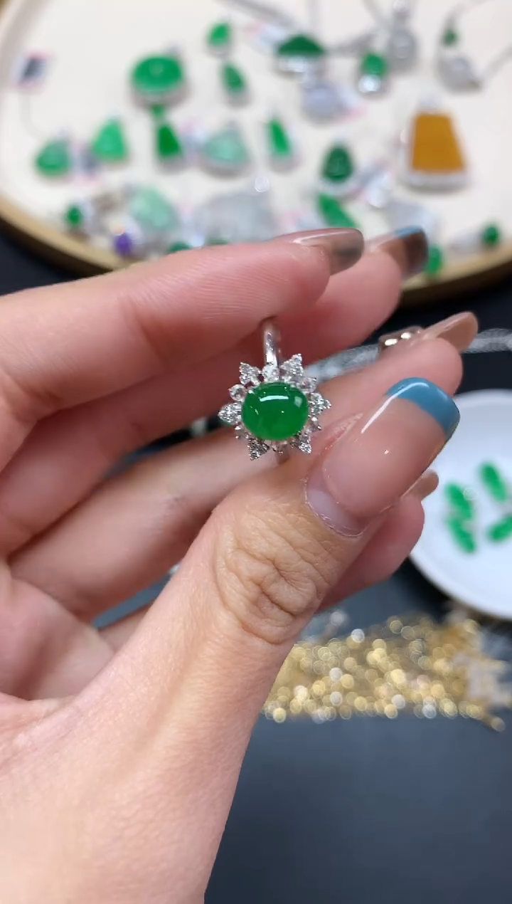 【闪购商品】翡翠戒指18K金镶嵌戒指A545|7800