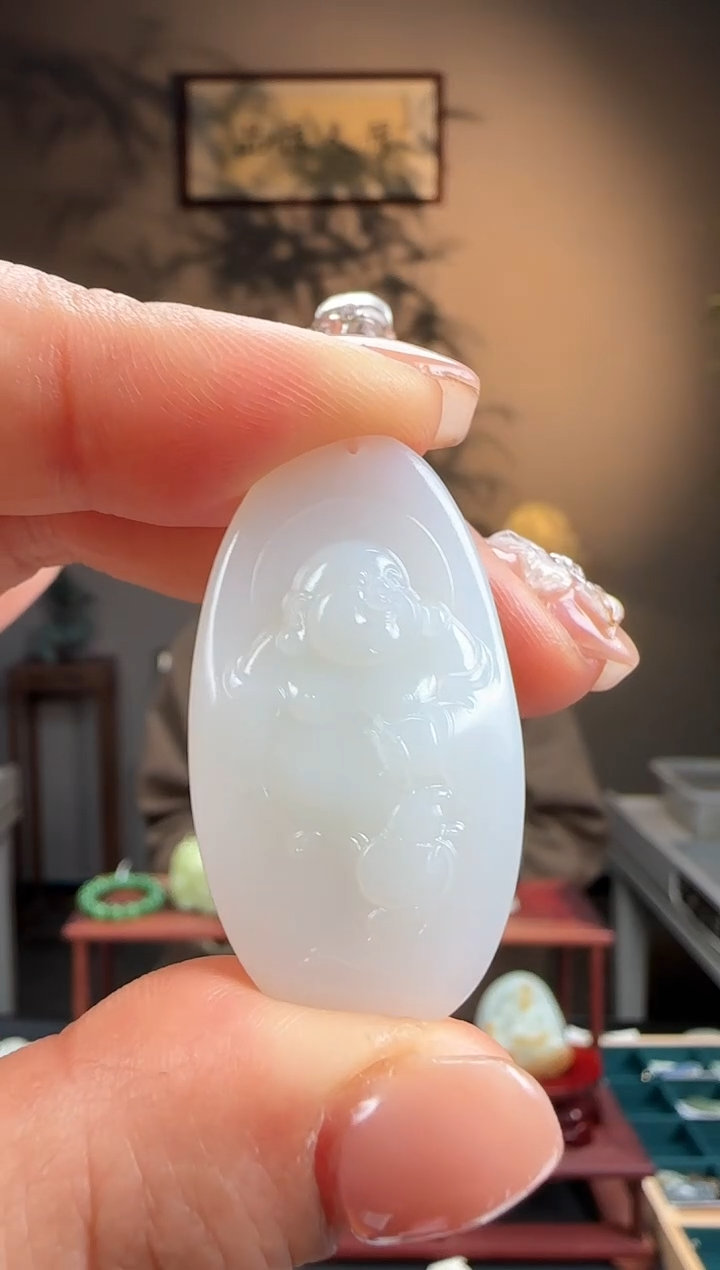 【闪购商品】和田玉吊坠未镶嵌羊脂白玉弥勒佛h277