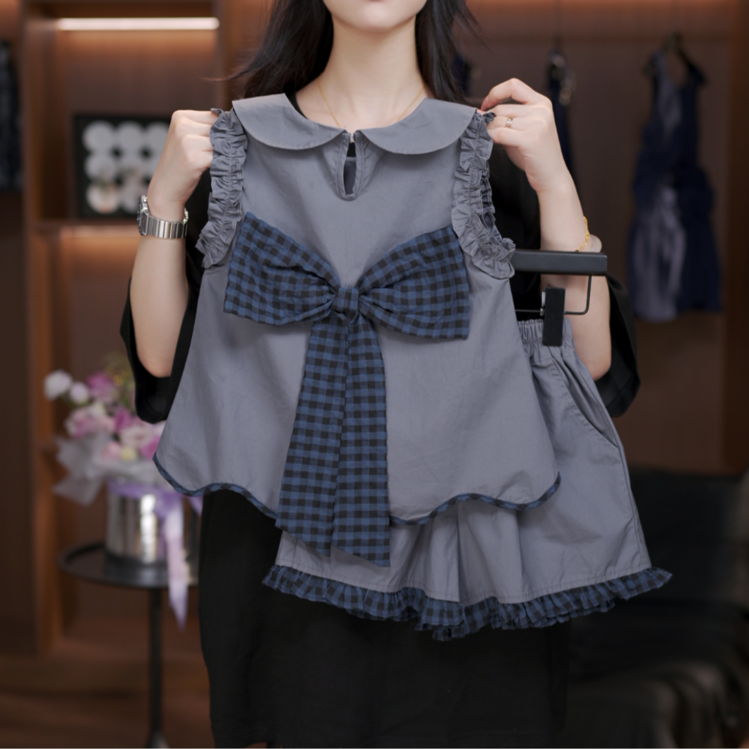 【青现货】女童设计款套装两件高级纯棉夏季无袖女孩洋气儿童-1