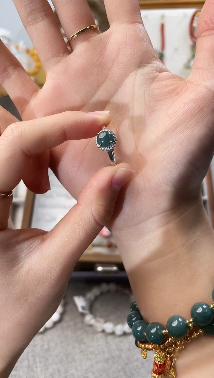 银S925镶嵌戒指翡翠蓝水翡翠戒指（多样性发一）