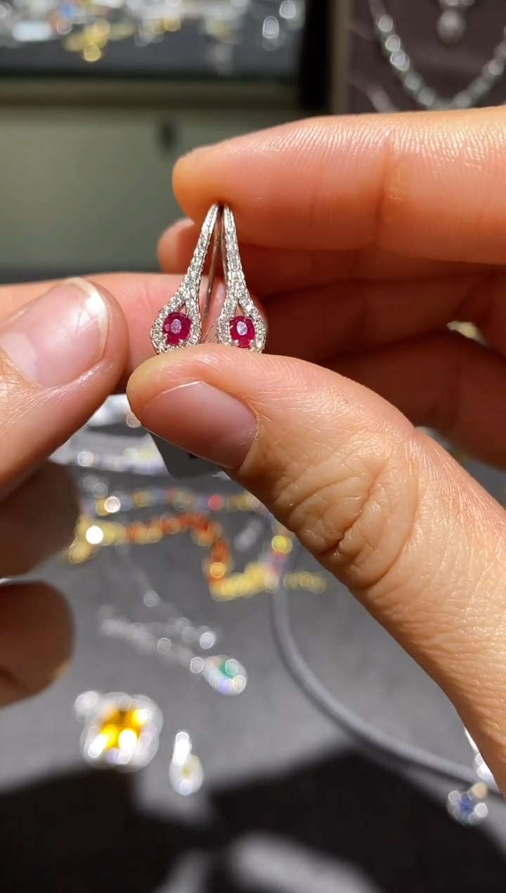 银S925镶嵌耳饰红宝石耳饰