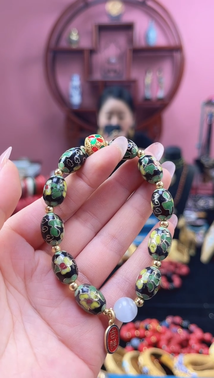 非遗 景泰蓝手串 工美黑色 枣珠