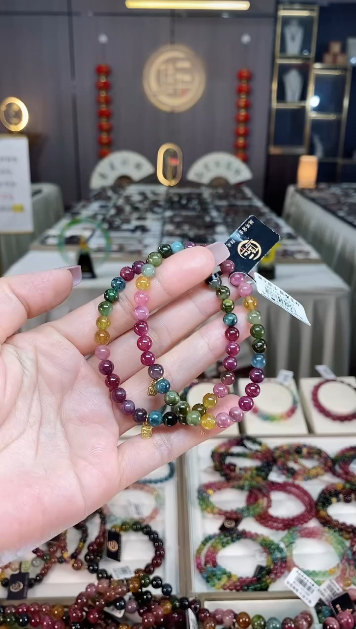 未镶嵌老矿碧玺彩虹单圈手串5mm+碧玺hon多样性发一条
