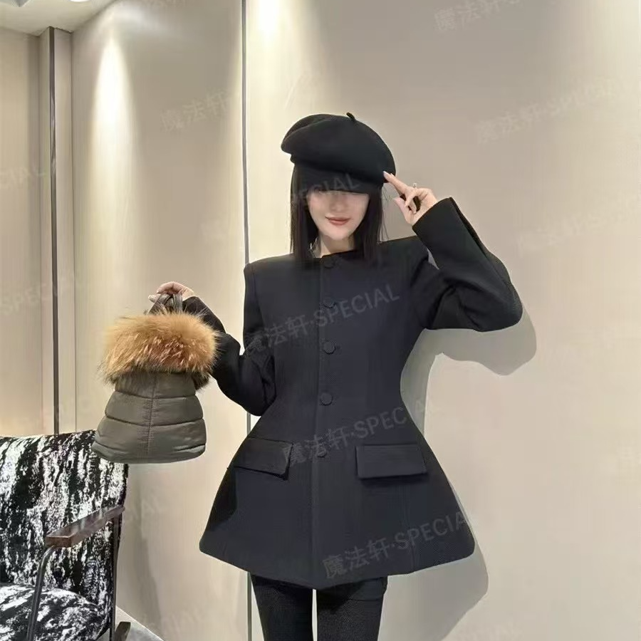 洋洋家早春新品超美沙漏腰呢子外套加厚不加棉大码显瘦