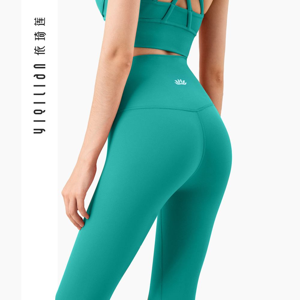 依琦莲瑜伽裤女春夏裸感九分瑜伽服高腰健身裤蜜桃臀紧身跑步服女